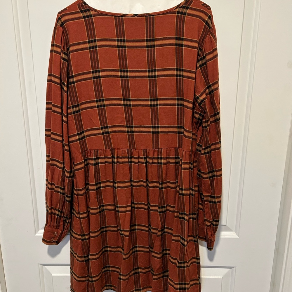 Knox Rose Rust Plaid Babydoll Dress - Picture 5 of 5